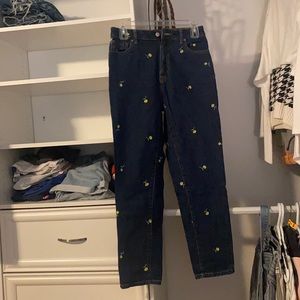 BDG jeans from Urban Outfitters, size 27. Dark wash with yellow flowers
